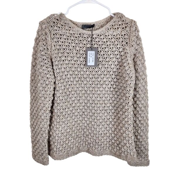 NWT Elsamanda Chunky Knit Alpaca Wool Sweater Boho Semi See Through Tan M - Picture 1 of 9